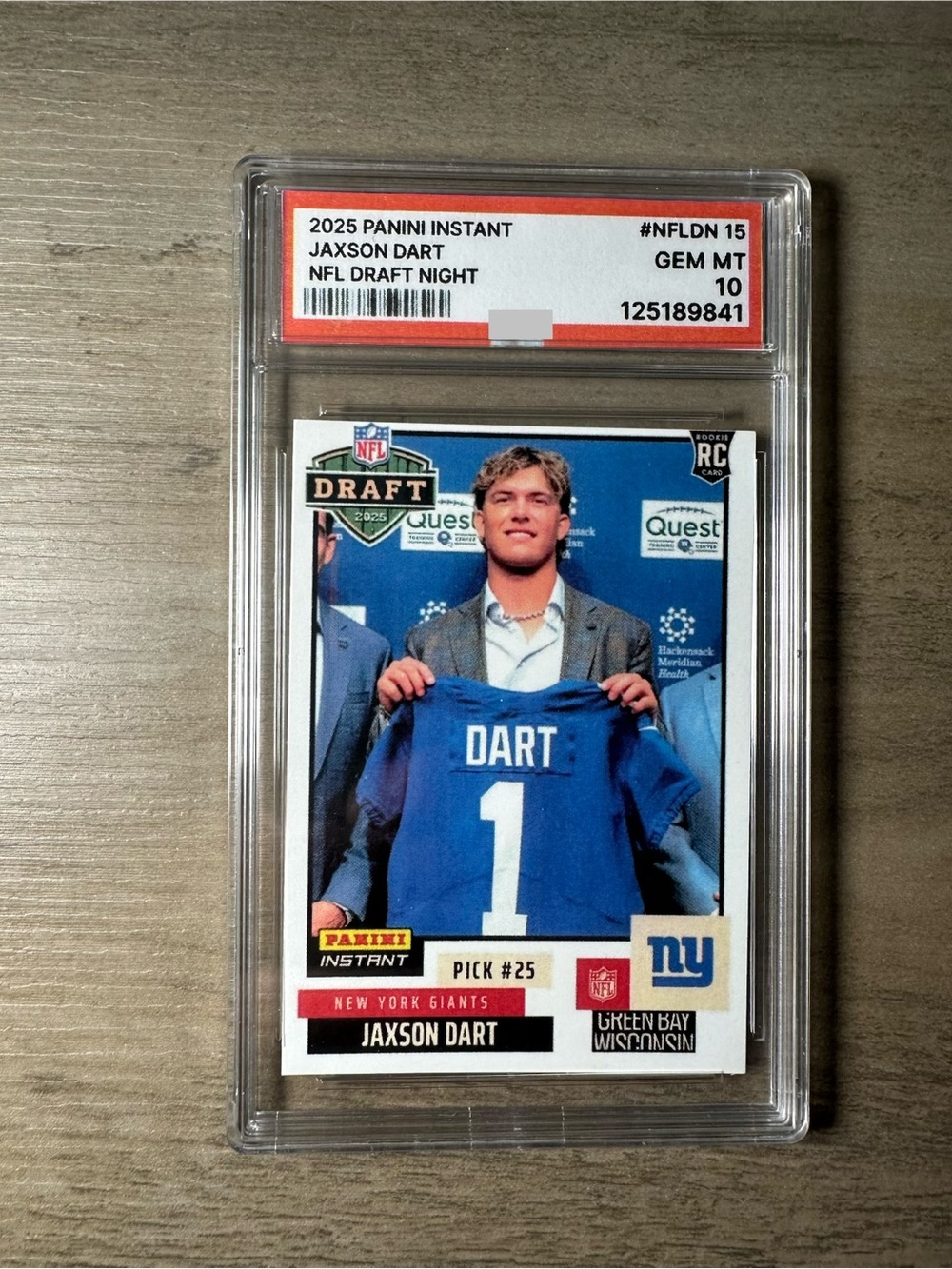 Jaxson Dart Rookie Gem Mint 10 2025 Panini Instant Novelty Card. NY Giants.